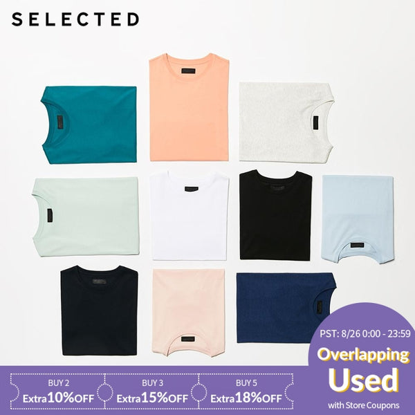 SELECTED Men's Summer 100% Cotton Pure Color Round Neckline