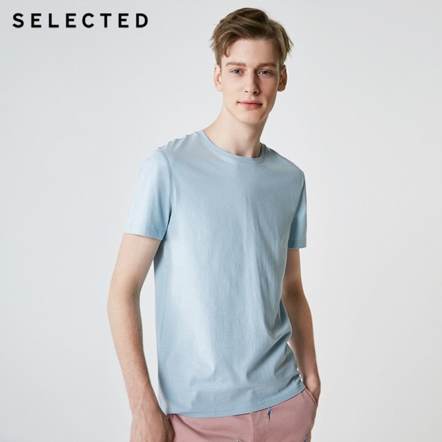 SELECTED Men's Summer 100% Cotton Pure Color Round Neckline