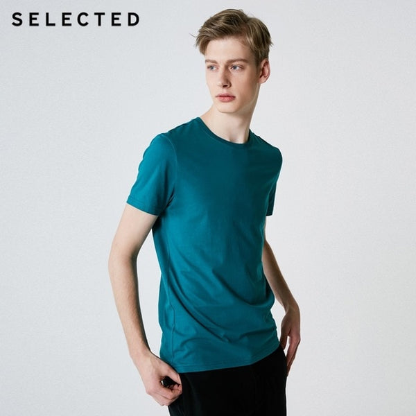 SELECTED Men's Summer 100% Cotton Pure Color Round Neckline