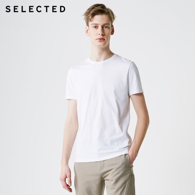 SELECTED Men's Summer 100% Cotton Pure Color Round Neckline