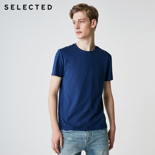 SELECTED Men's Summer 100% Cotton Pure Color Round Neckline