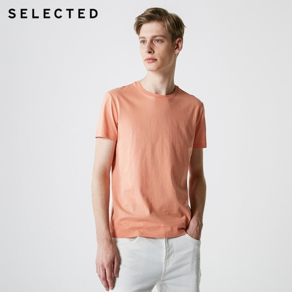 SELECTED Men's Summer 100% Cotton Pure Color Round Neckline