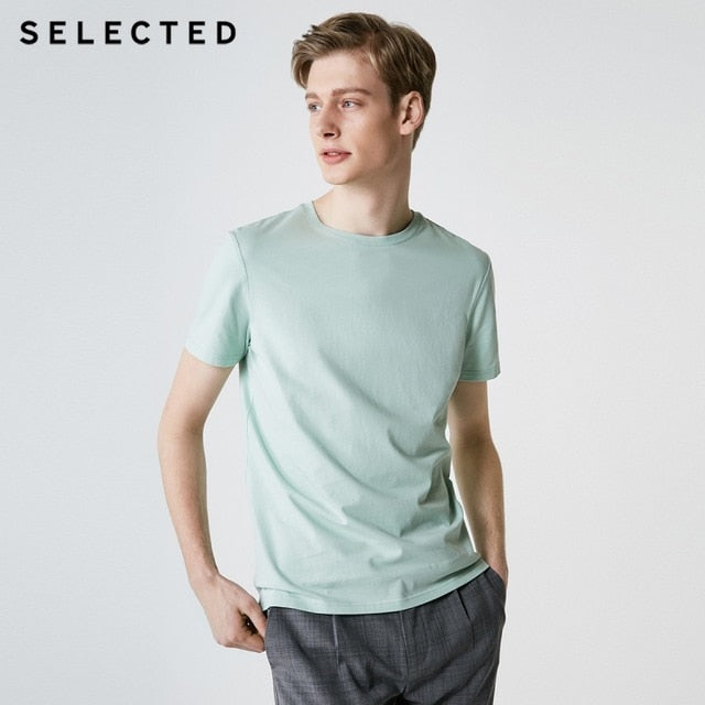 SELECTED Men's Summer 100% Cotton Pure Color Round Neckline